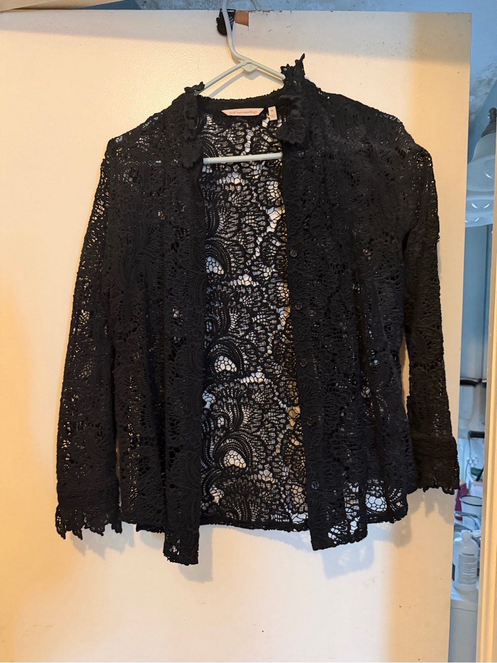 Black Crochet Lace Button Down shirt
